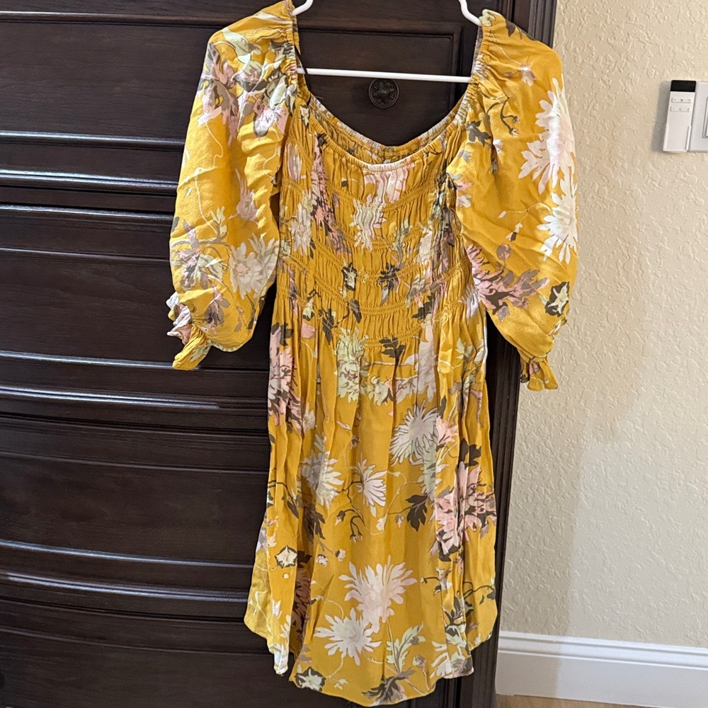 H&M Floral Yellow Dress with Puff Sleeves